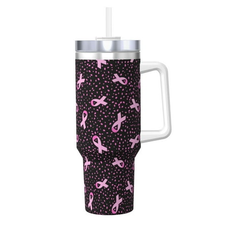 

Susaid Breast Cancer Awareness3 Print Indoor Outdoor Straw Lid 40oz Ice Bully With Handle Stainless Steel Cup for Home Office and Car