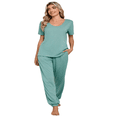 thumbnail image 2 of LYMAYTER‌ Women's Pajama Sets Comfortable Short Sleeve Top Long Pants 2 Piece Soft Cotton Lounge Clothes, 2 of 9