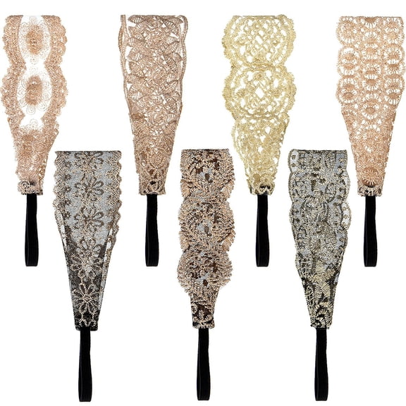 Ueonyo7 Pieces Lace Headbands Women Girls Stretch Headband Elegant Wide Headwrap Hair Turban Accessories 2023