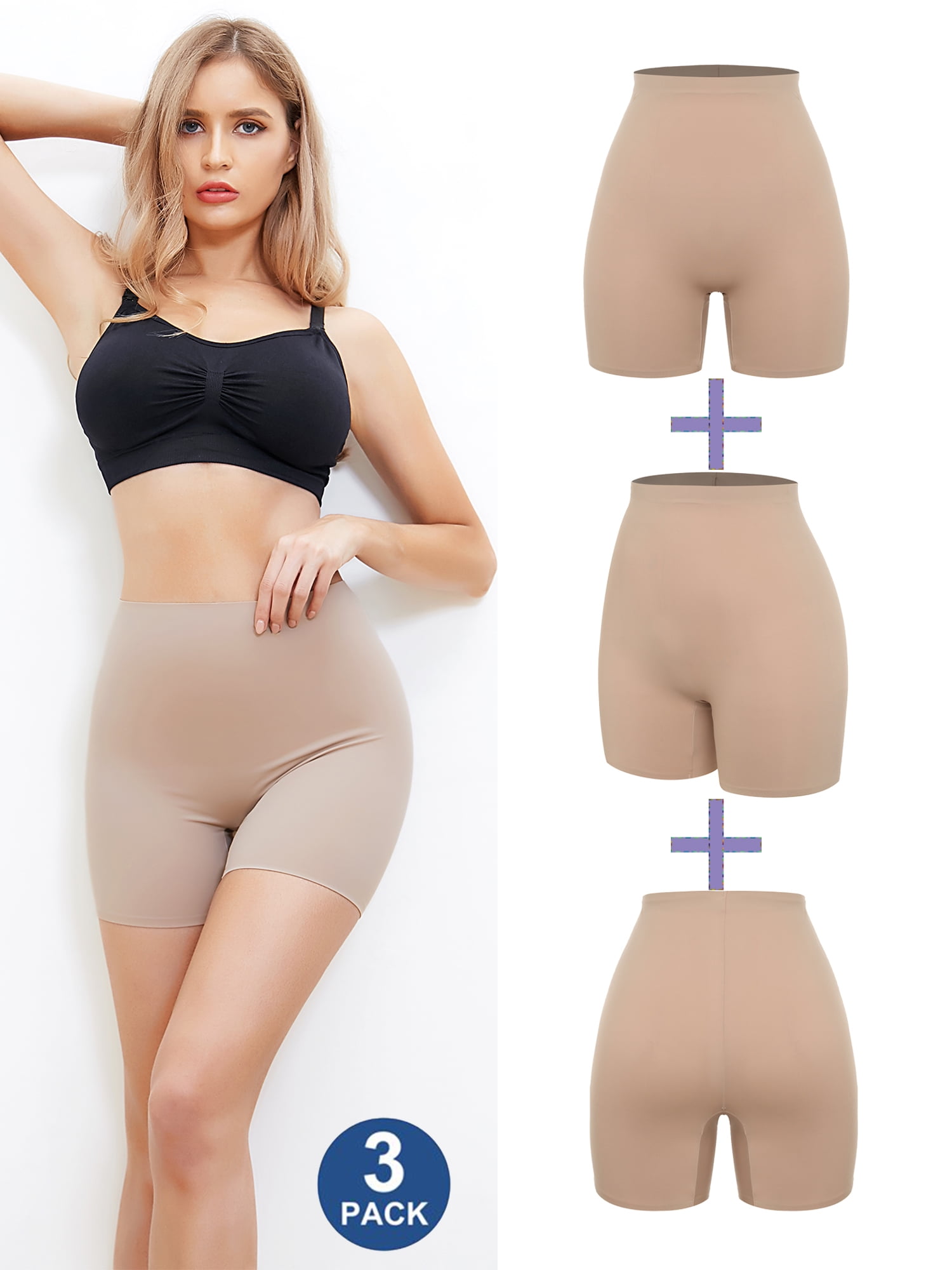 Joyshaper 3 Pack Women Seamless Slip Shorts for Under Dress Smooth