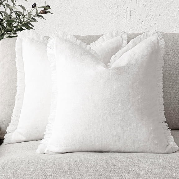 LQCrafK Set of 2 Decorative Linen Fringe Throw Pillow Covers Cozy Boho Farmhouse Cushion Cover with Tassels Soft Accent Pillowcase for Couch Sofa Bed Living Room Home Decor,18×18 Inch,Olive Green