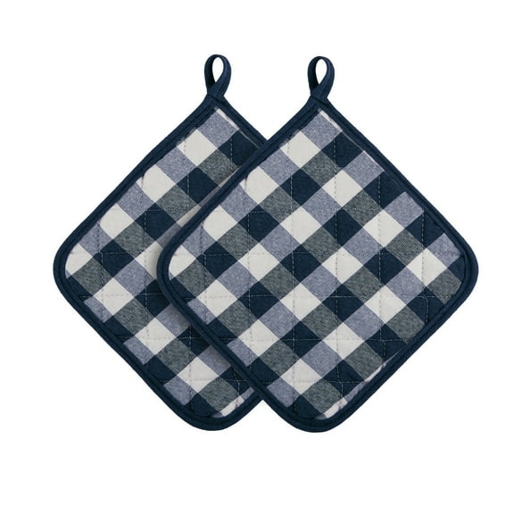 Kate Aurora Living 2 Pack Gingham Plaid Checkered Country Farmhouse Pot Holders - Navy Blue
