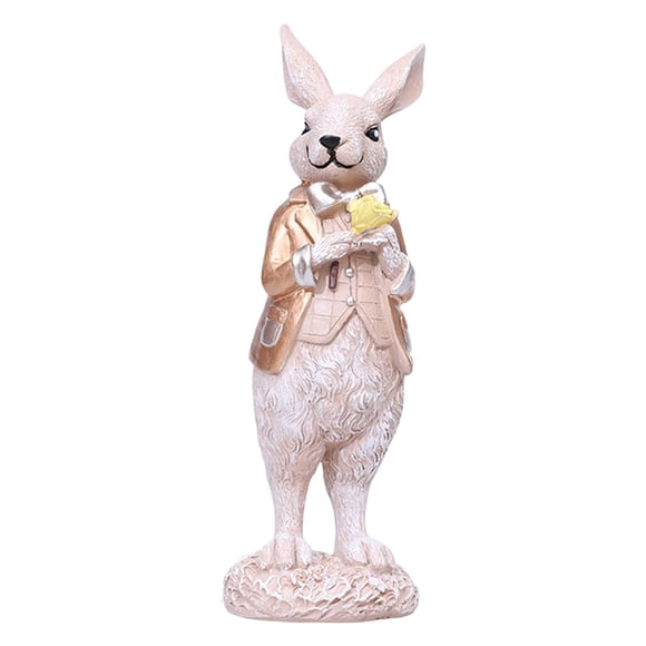 Estatua de conejo de Pascua, figura coleccionable para decoración del hogar, obra de arte de mesa Corazón de plata