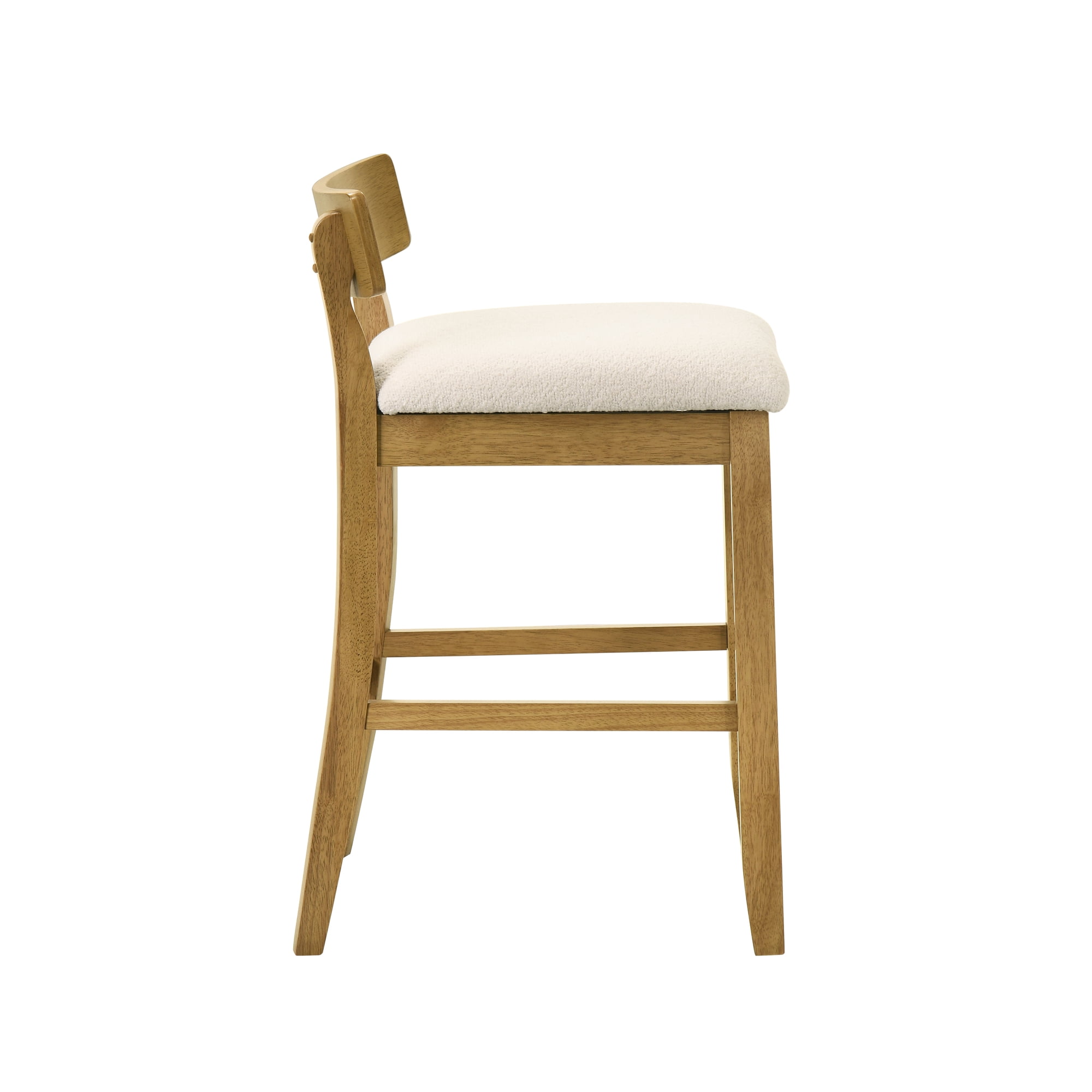 Merie Modern Transitional Wood Counter Height Kitchen Bar Stool in Amber Glow Finish with White Boucle Fabric Upholstered Seat