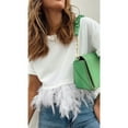 thumbnail image 5 of Women's T-Shirts Solid Tee Short Sleeve Feather Tops Casual Blouses for Stylish Everyday Wear, 5 of 8