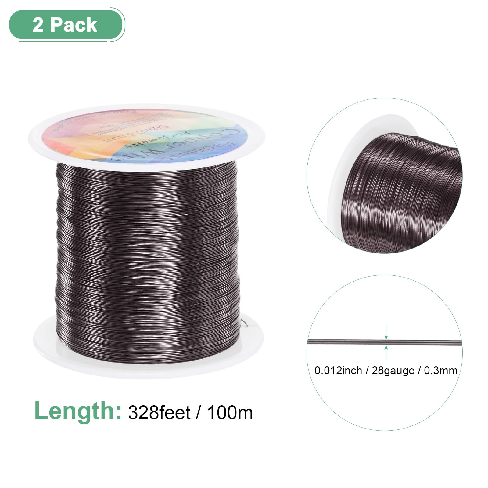 Uxcell 2 Rolls 0.3mm Jewelry Wire 28 Gauge 328FT Copper Beading Wire Jewelry Making Planting Weaving DIY 100M Metallic Black