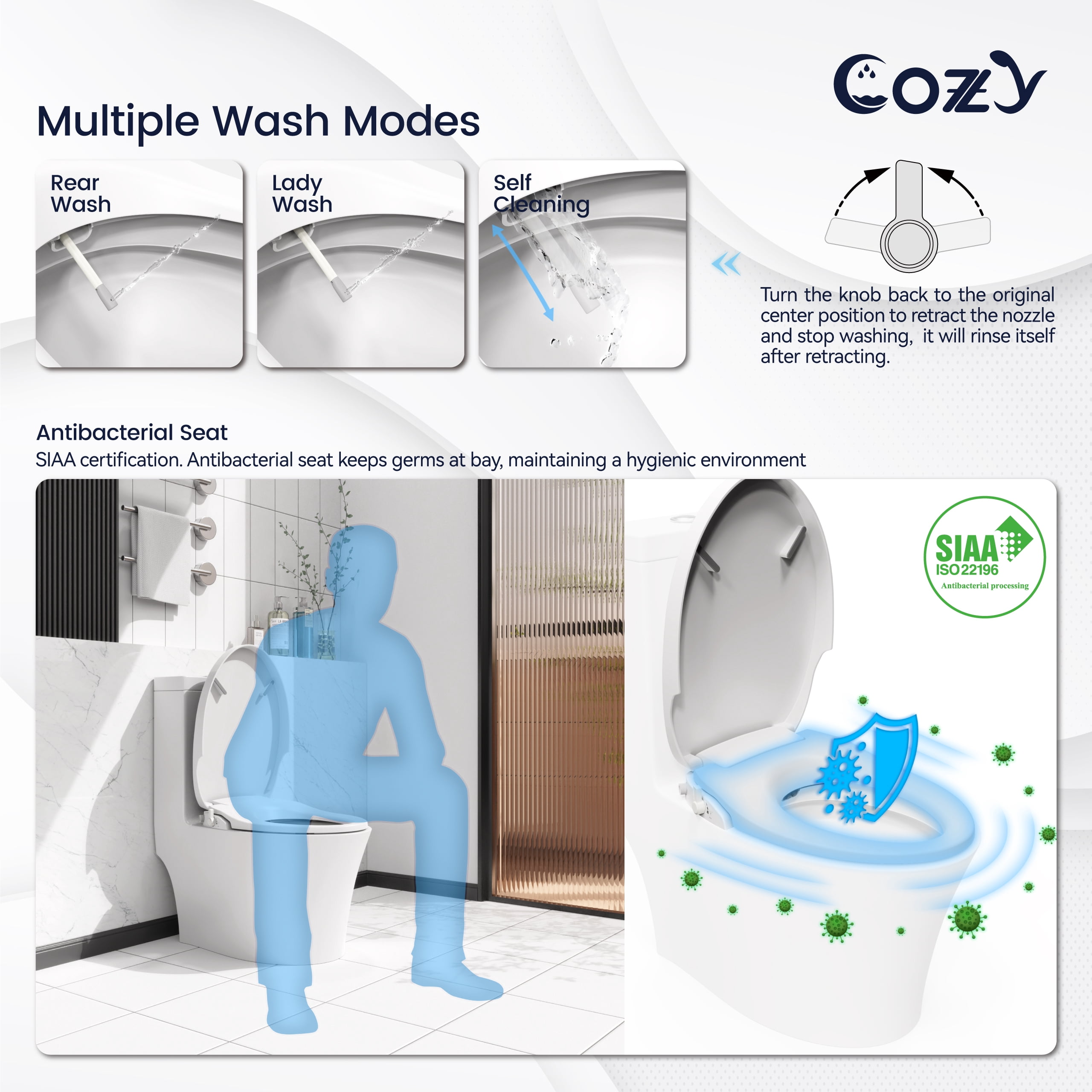 COZY Bidet Toilet Seat, Non-Electric Swash Eco Bidet Seat, Rear & Feminine Wash, Adjustable Water Pressure, LS-SBWH01