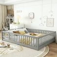 thumbnail image 5 of Montessori Bed with Rails, Full Size Floor Bed with Door & Slats Support, Wood Playhouse Bed with Fence, No Box Spring Needed,Gray, 5 of 8