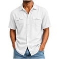 thumbnail image 2 of YODETEY Men’s Button Down Front Shirt with Pocket, Casual Short Sleeve Front Shirt for Mens,Big and Tall White,Size S-3XL, 2 of 9