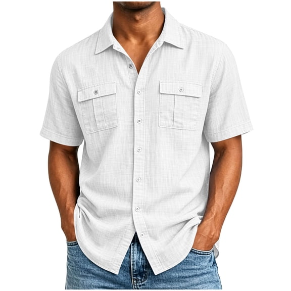 hotojiny Men's Cargo Shirt Short Sleeve Casual Lightweight Work Tops Button down Shirt Beach Vacation Summer Outfit with Pockets