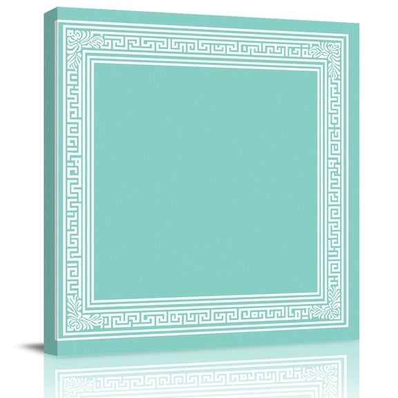 Wall Art Prints, Bluish Green Greek Key Framed Canvas Prints for Bedroom Living Room Bathroom Office, Geometric Greece Ancient Farmhouse Geo Gallery Wrap Wall Art Poster for Gifts Home Decor 16"x16"