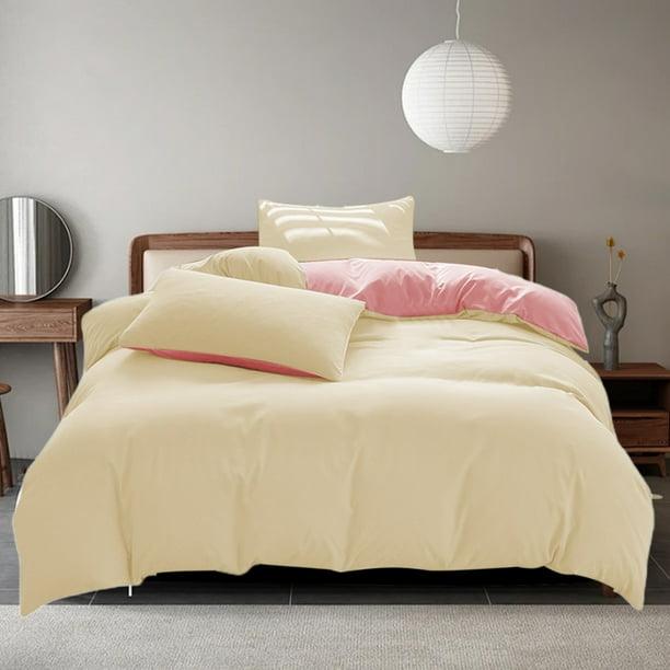 Juegos de colcha y cubrecama para todas las estaciones: juego de cama de 4 piezas, sábanas lavables de color liso, funda nórdica y fundas de almohada, sábanas de algodón lavado.