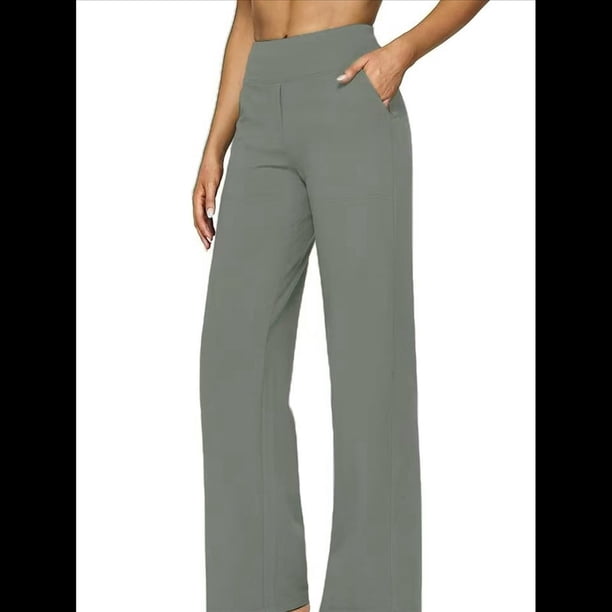 Pantalones de Yoga para Mujer, de Pierna , con Bolsillos, Cintura Alta, Elásticos, Informales, Deportivos. Gris M