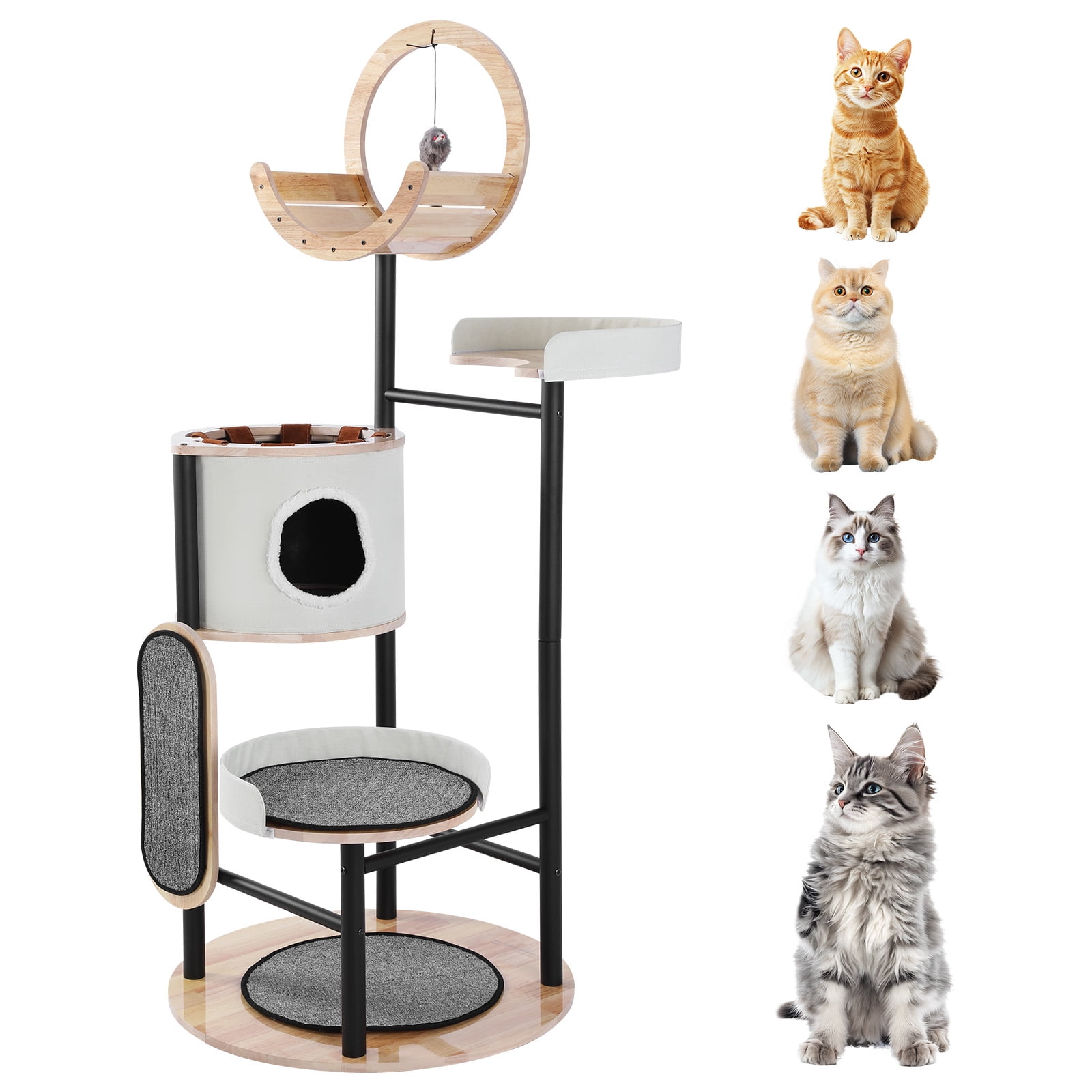 SHegdu Tall Cat Tree Multi-Level 66 inch Large Climbing Towers Pet Condos with Steel Frame Scratching Posts Platforms Pom Poms