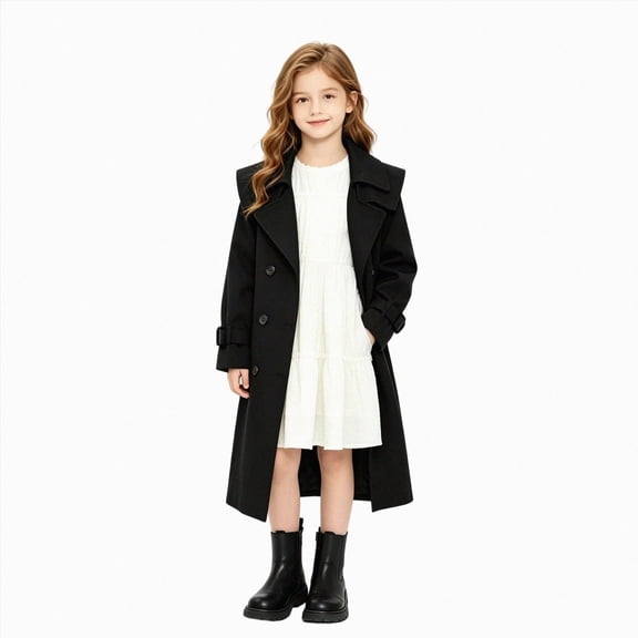 UAYOTSE Girls Double Breasted Trench Coat Lapel Mid Length Elegant Outerwear