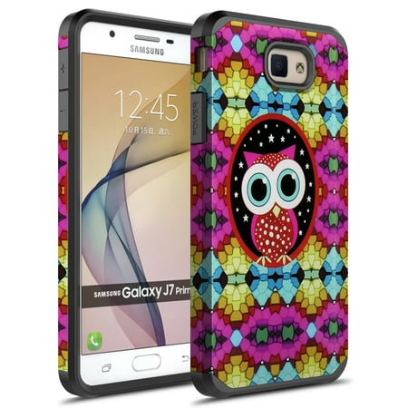 J5 Prime Case, Galaxy On5 2016 Case, KAESAR Sleek Slim light weight Dual Layer Shockproof Hard Cover Graphic Fashion Cute Colorful Silicone Skin Case for Samsung Galaxy J5 Prime - Owl