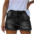 thumbnail image 1 of Pantalones cortos de mezclilla con bolsillos elásticos de cintura media de verano para mujer Fridja  fhjkhfk459380, 1 of 8