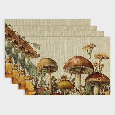 

Shiartex Mushrooms Flowers Wallpaper Linen Table Placemats Set of 4 for Birthday Parties Christmas Restaurants Home Decoration 18x12in