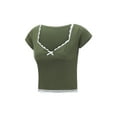 thumbnail image 4 of Yunliwuli Women's Lace Trim Cropped Tops Short Sleeve Sweetheart Neck Mini Bow Front Sweet Slim T-Shirt, 4 of 10