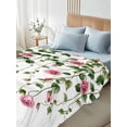 thumbnail image 4 of Pink Spring Floral Twim Size Flat Sheet, Wrinkleproof & Fadeproof Cooling Flat Bed Sheet Only, Green Summer Botanical Breathable Soft Bedding Top Sheets 66 x 96 Inches, 4 of 8