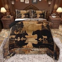 jejeloiu Jungle Animals Bear Full Size Comforter Sets,Black Brown Bedding Sets For Boys Kids Reversible 3pcs
