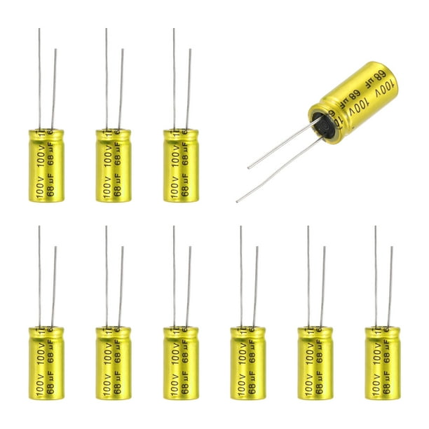 Capacitor Electrolítico No Polarizado 68uF 100V, 10mm x 20mm Capacitores de Aluminio para Proyectos de Bricolaje Divisor de Frecuencia de Tweeter Pack de 10
