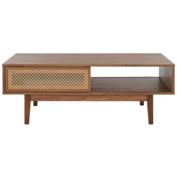 SAFAVIEH Ceu Modern 2 Door Wood Coffee Table, Walnut/Gold