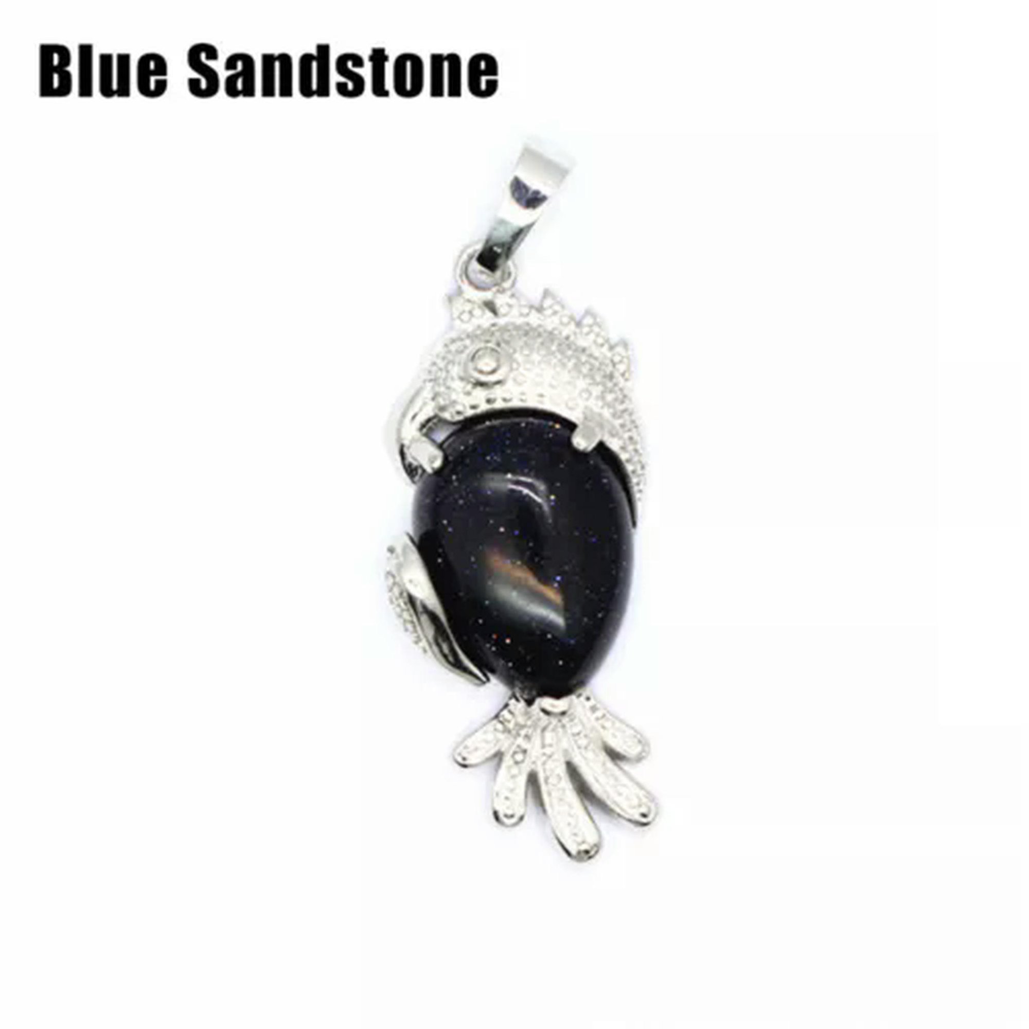 HOOUN Chakra Stone Quartz Natural Crystal Parrot Bird Pendant for Necklace Jewelry New-Blue Sandstone