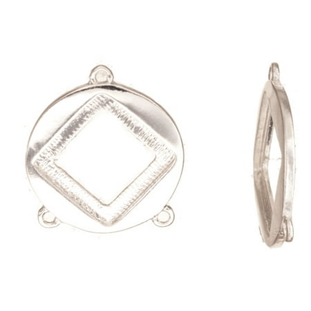 - link findinGram/Connector, Silver-Plated 3-Way Round With Diamond Cabochon Setting 26.4x24mm With 15.5x15.5mm Mount