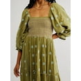 thumbnail image 3 of Women Floral Embroidered Maxi Dress Long Puff Sleeve Square Neck Boho Flowy Dress with Pockets Smocked Swing Long Dresses, 3 of 7