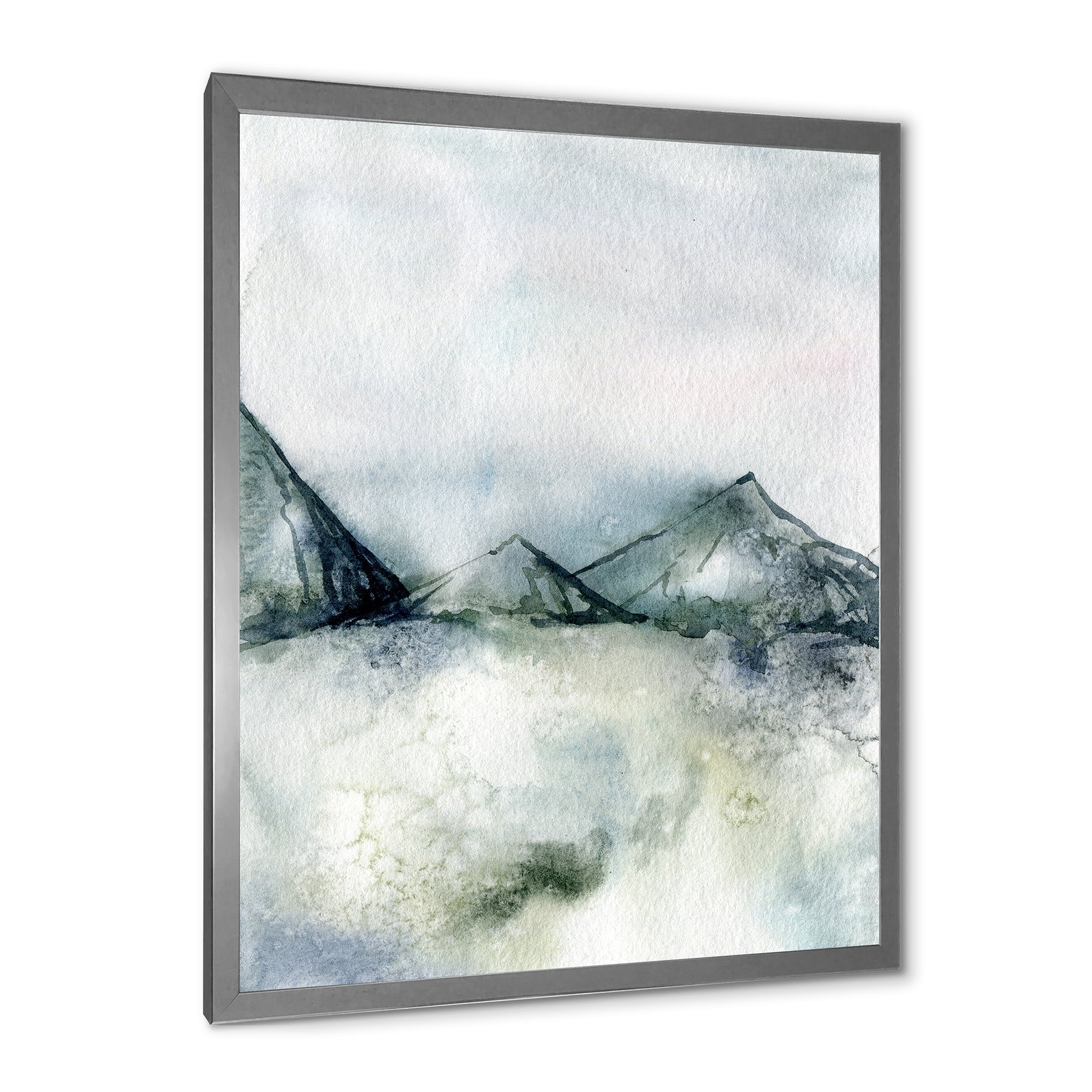 Designart 'Dark Blue Mountain Landscape Winter Minimalistic' Modern Framed Art Print