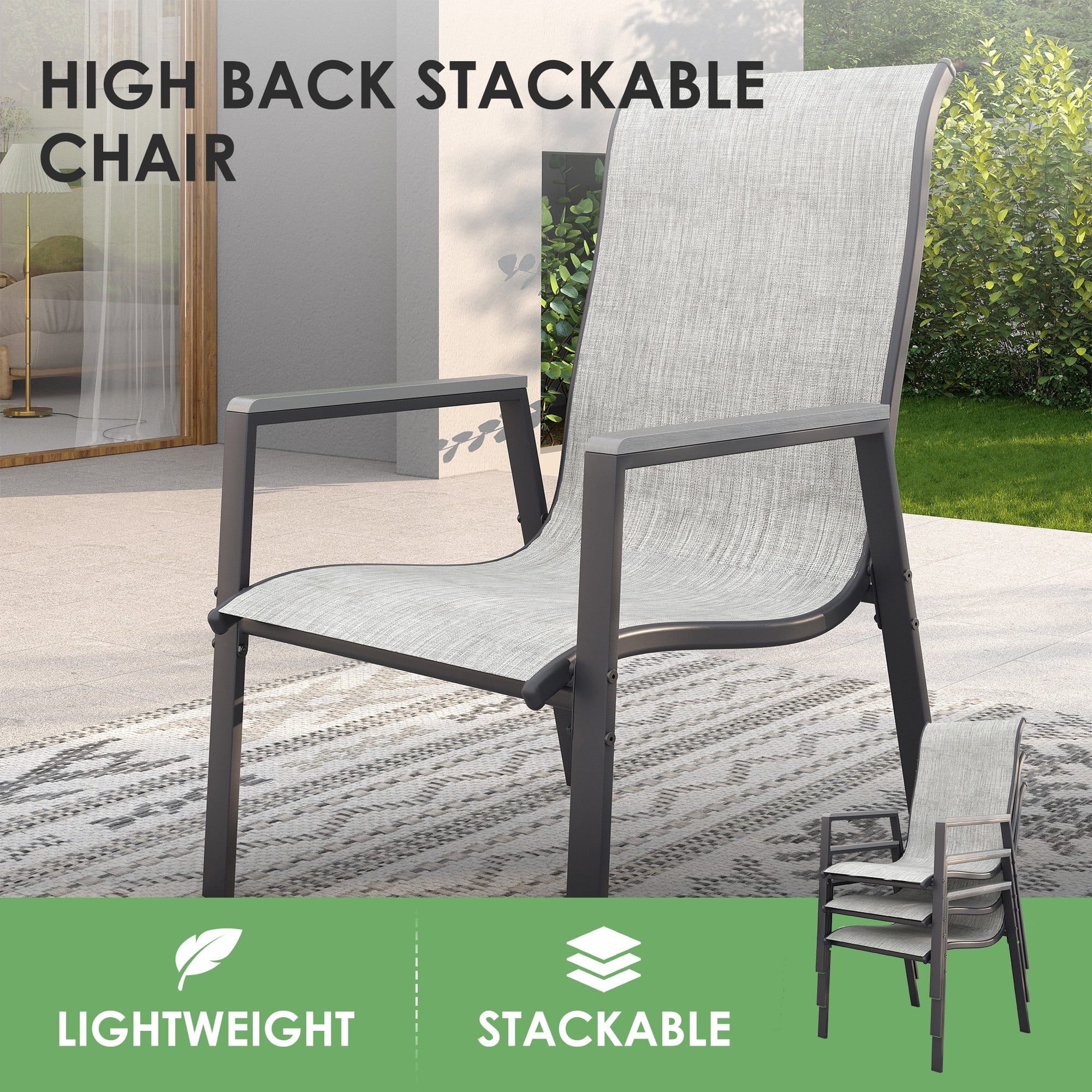 Poteban Patio Chairs Set of 4, Outdoor Dining Chairs High Back with All Weather Breathable Textilene, Metal Frame for Lawn Garden Backyard Deck