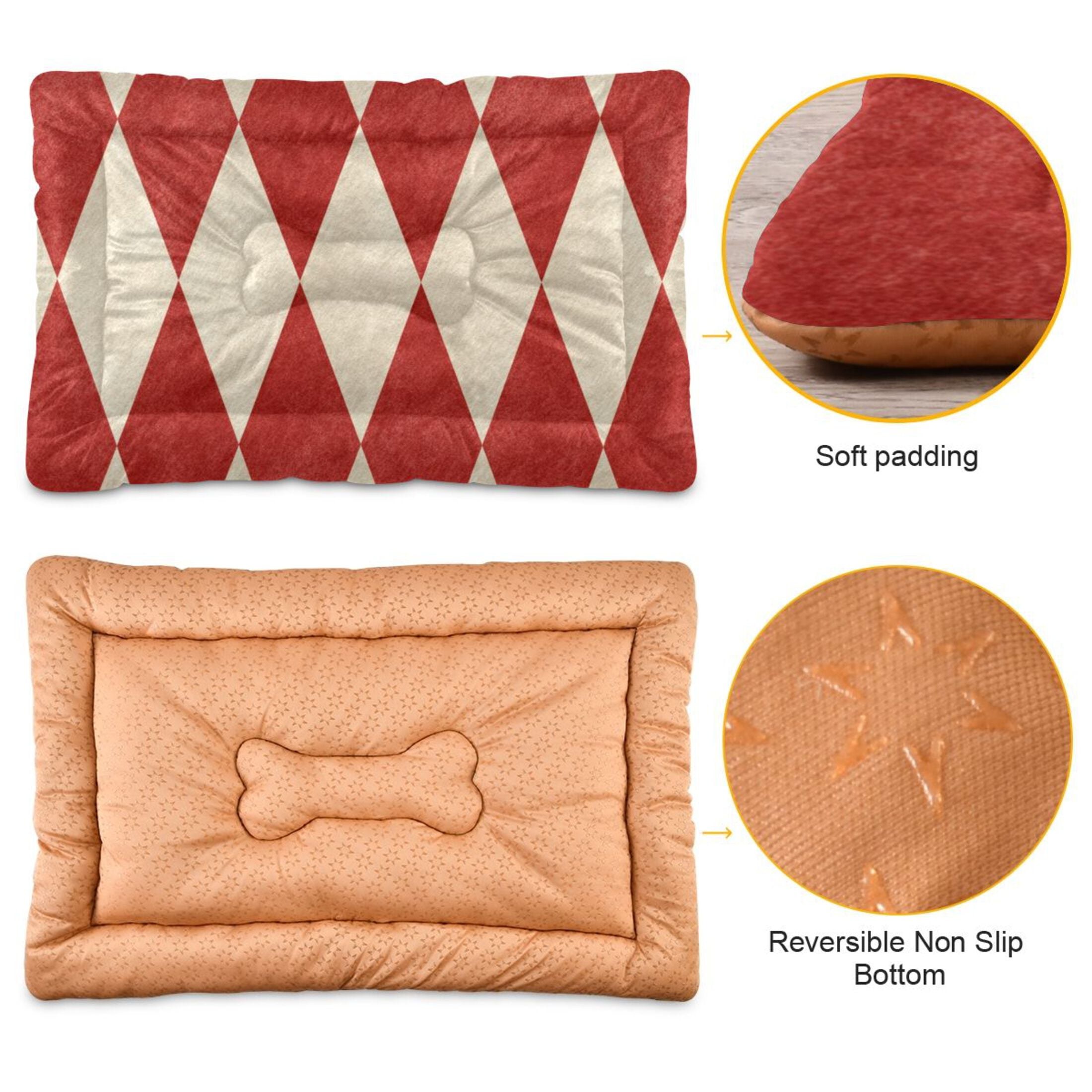 Cozy Mat Pet Bed Indoor Outdoor Warm Soft For Cat Dog Puppy(S/M) Red&white Harlequin Pattern