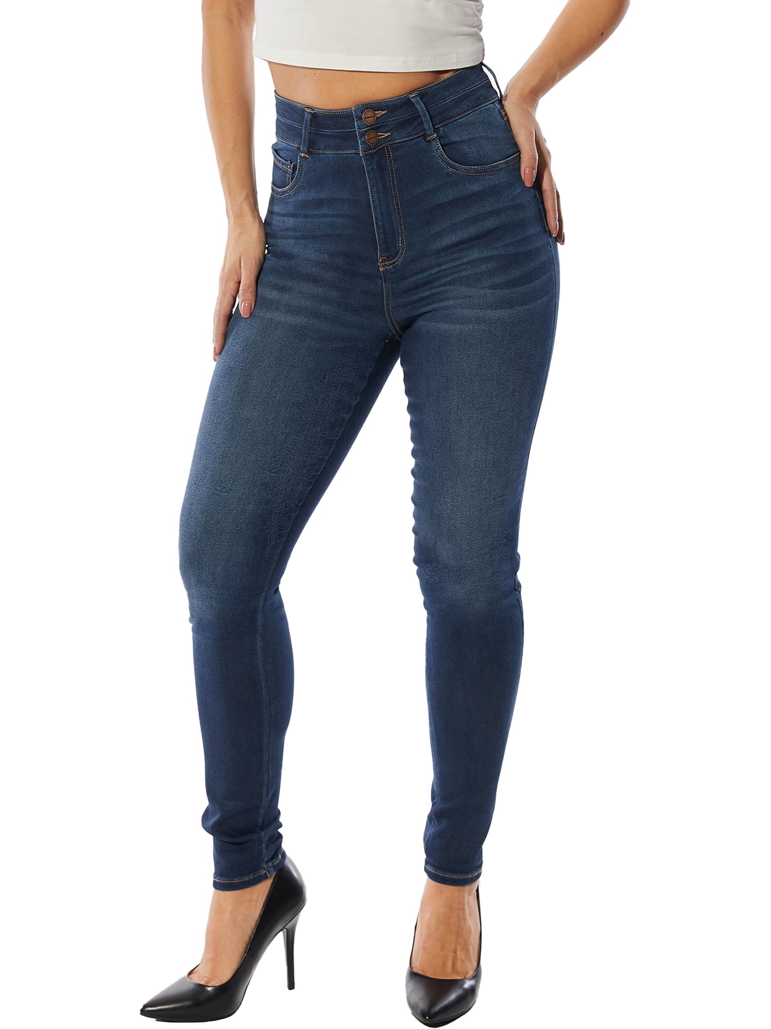 Dark Wash Double Waistband Skinny Jean 