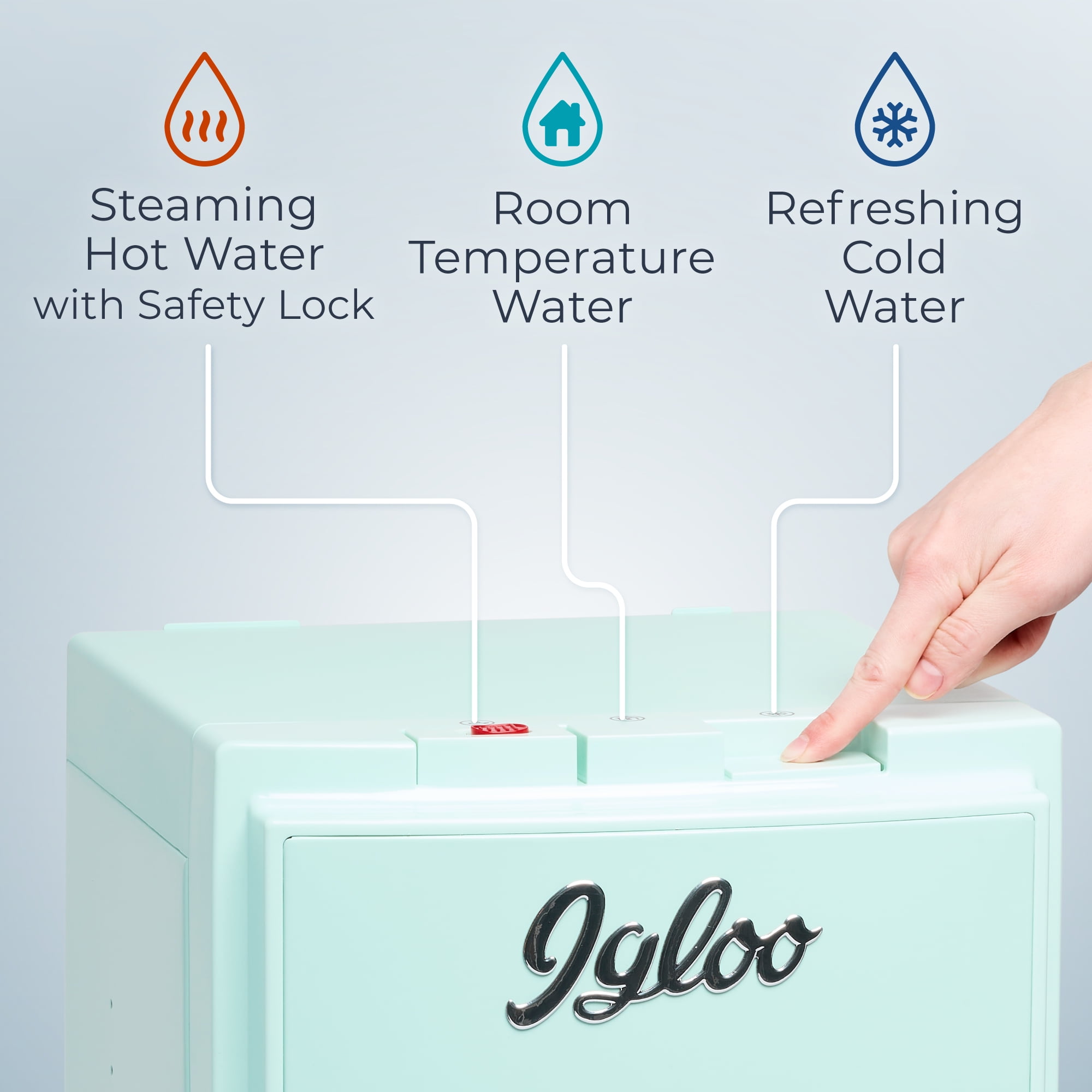 Igloo Retro Water Cooler, Bottom-Load Water Dispenser for 3-5 gal Bottles with Child Safety Lock, Aqua
