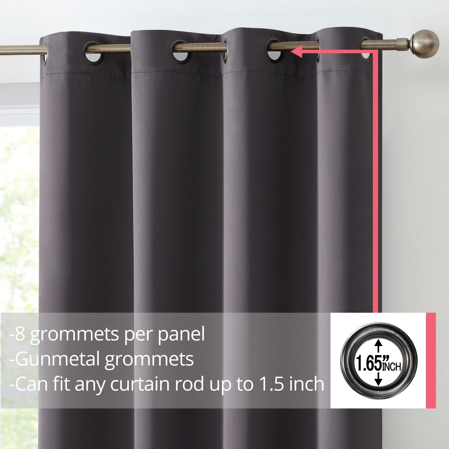 THD Cambridge Blackout Curtains 96 Inches Long - Dark Grey Curtains for Bedroom, Winter Curtains for Living Room, Thermal Insulated Window Grommet Panels, Set of 2 (52 W x 96 L, Charcoal Grey)