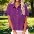 thumbnail image 6 of Womens Button Down Shirts Ruffle Pleated Hem Tops Short Sleeve Shirt Casual Blouses Summer Tops Comfortable Shirts, 6 of 9