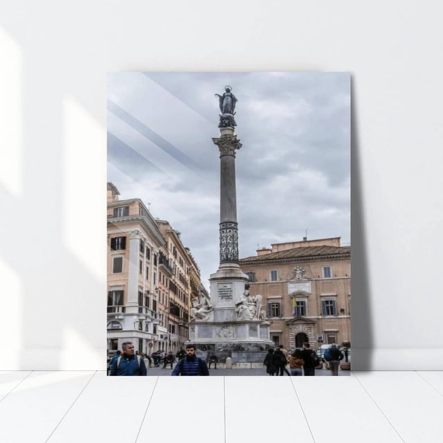 HelloGlass Tempered Glass Wall Art Decor Column în the Spanish square Piazza di Spagna in Rome Italy Prints On Glass Paingting Picture Modern Artworks For Living Room Bedroom Office 20x16inch