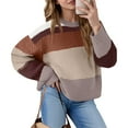thumbnail image 2 of Women's Color Block Cropped Sweaters Winter Trendy Casual Going Out Striped Pullover Tops for Fall and Winter, Stylish and Comfortable, Perfect for Fashionable Wear,Khaki,Size S, 2 of 5