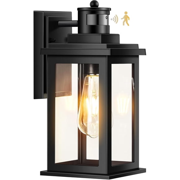 VIANIS Outdoor Motion Sensor Light, Black Exterior Lighting Fixtures Sconce Dusk to Dawn, Waterproof Front Porch Light Lantern fo