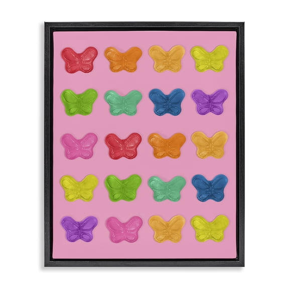 Stupell Industries Contemporary Colorful Butterflies on Pink Black Floating Frame Canvas Art, 17 x 21, by LISH Creative