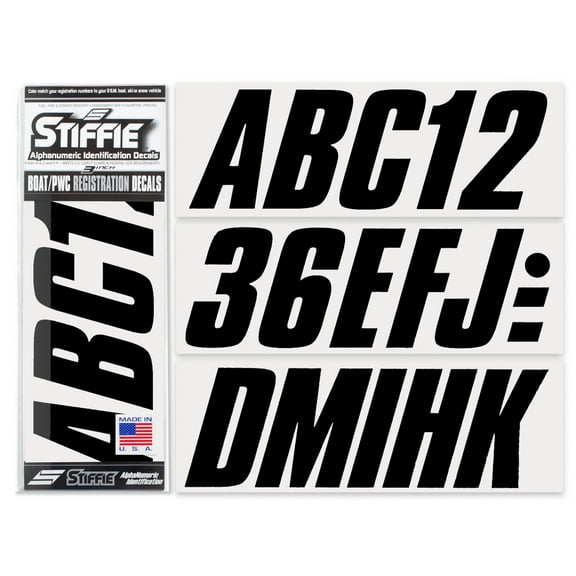 STIFFIE Shift Black 3" ID Kit Alpha-Numeric Registration Identification Numbers Stickers Decals for Boats & Personal Watercraft