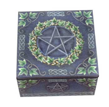 Decorative Boxes Tarot Card Holder Cloth Covered Wood Pentagram Celtic  Garden Mirror Inside