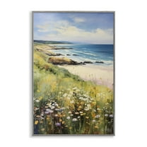Stupell Industries Meadow Beside Beach Landscape Painting Gray Framed Art Print Wall Art, 12 x 18