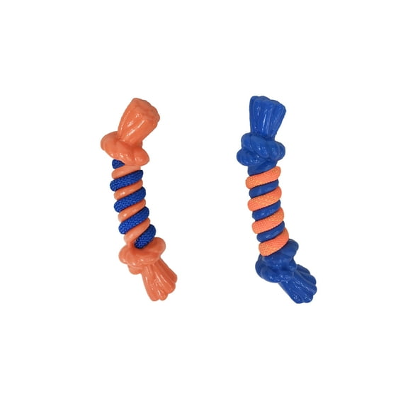 Infinity Pet TPR and Rope Chew and Tug Bone Toy, Small, Orange