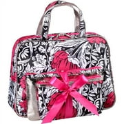 Modella Weekender Set Cosmetics Bag, Black and White with Pink Flowers Print, 3 Piece
