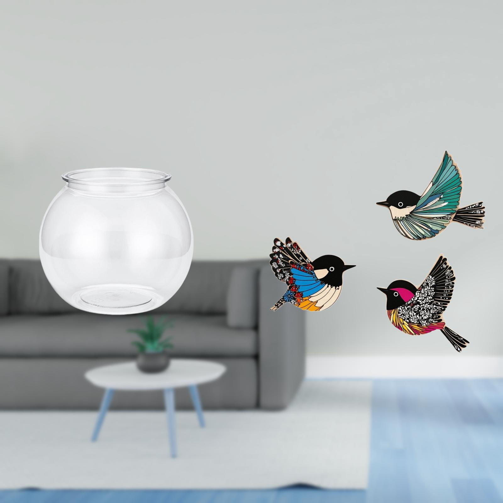 Desktop Aquarium Tank Transparent Small Fish Bowl Vase Wood Bird Wall Art Modern Minimalist Decor for Table Office Home