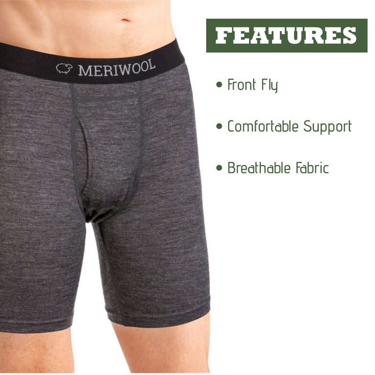 MERIWOOL Merino Wool Men's Boxer Brief Underwear - Charcoal Gray