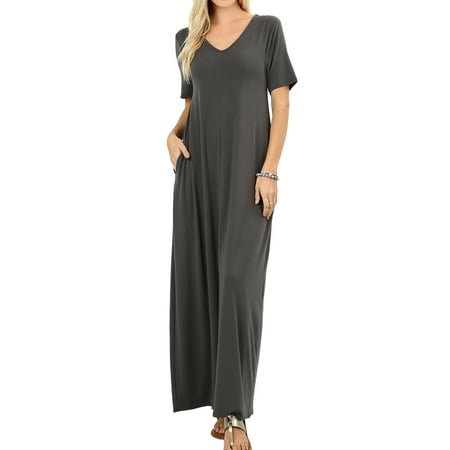 TheLovely - Women Long Maxi Dress Short Sleeve Casual Summer Loose ...