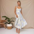 thumbnail image 3 of Summer slim-fitting, waist-cinching V-neck halter print midi dress for women, 3 of 6
